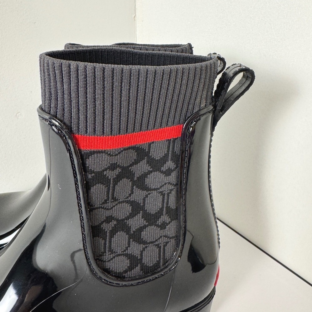 Women's Coach Rivington Rain Booties Black Rubber Boots Sz 7 Slip On - Picture 5 of 15